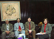 From right: Prof. Mona Mustafa Al-Baradei, dean of The Faculty of Economics and Political Science, Cairo University, Prof. Tonaga Yasushi, associate professor of ASAFAS and deputy director of Center for Islamic Area Studies at Kyoto University (KIAS), Prof. Gaber Said Awad, director of Center for Asian Studies, Cairo University, and Prof. Muhammad Selim, former director of the same center.